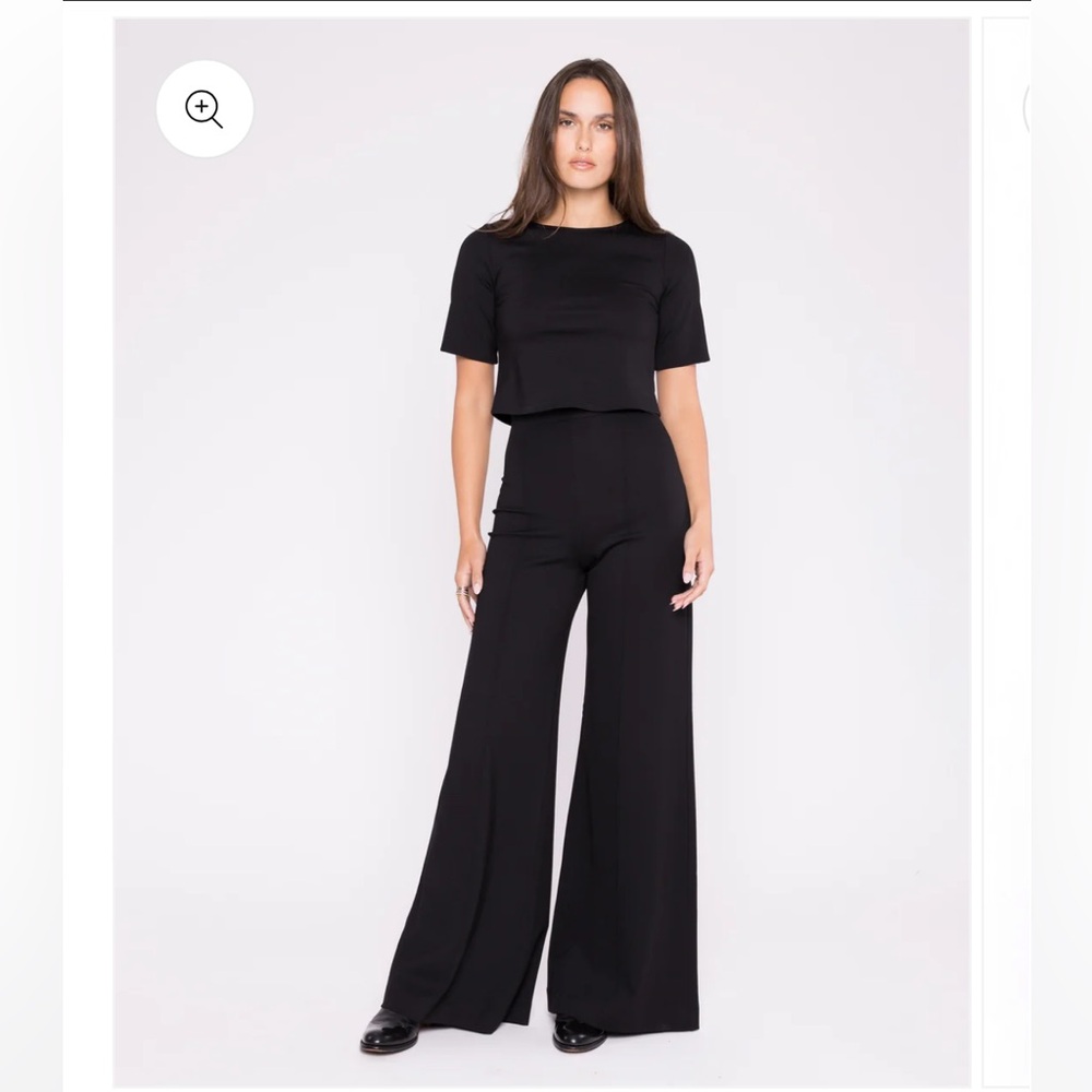 BLACK PONTE KNIT LONG WIDE LEG PANT & TOP
